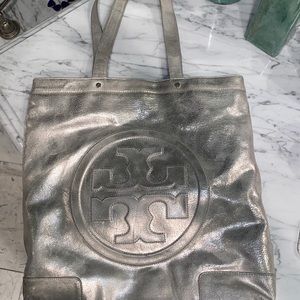 Tory Burch distressed silver Leather summer tote-